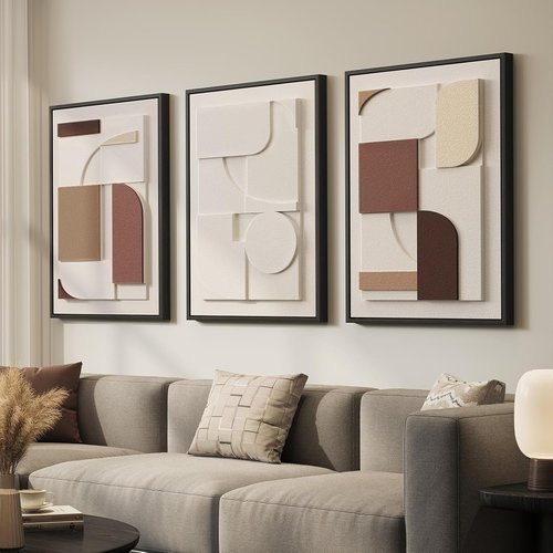 Large 3D Textured Framed Wall Art by [Brand Name] - Beige & Brown Geometric Abstract Paintings | 20x30 In Modern Minimalist Decor for Living Room & Bedroom