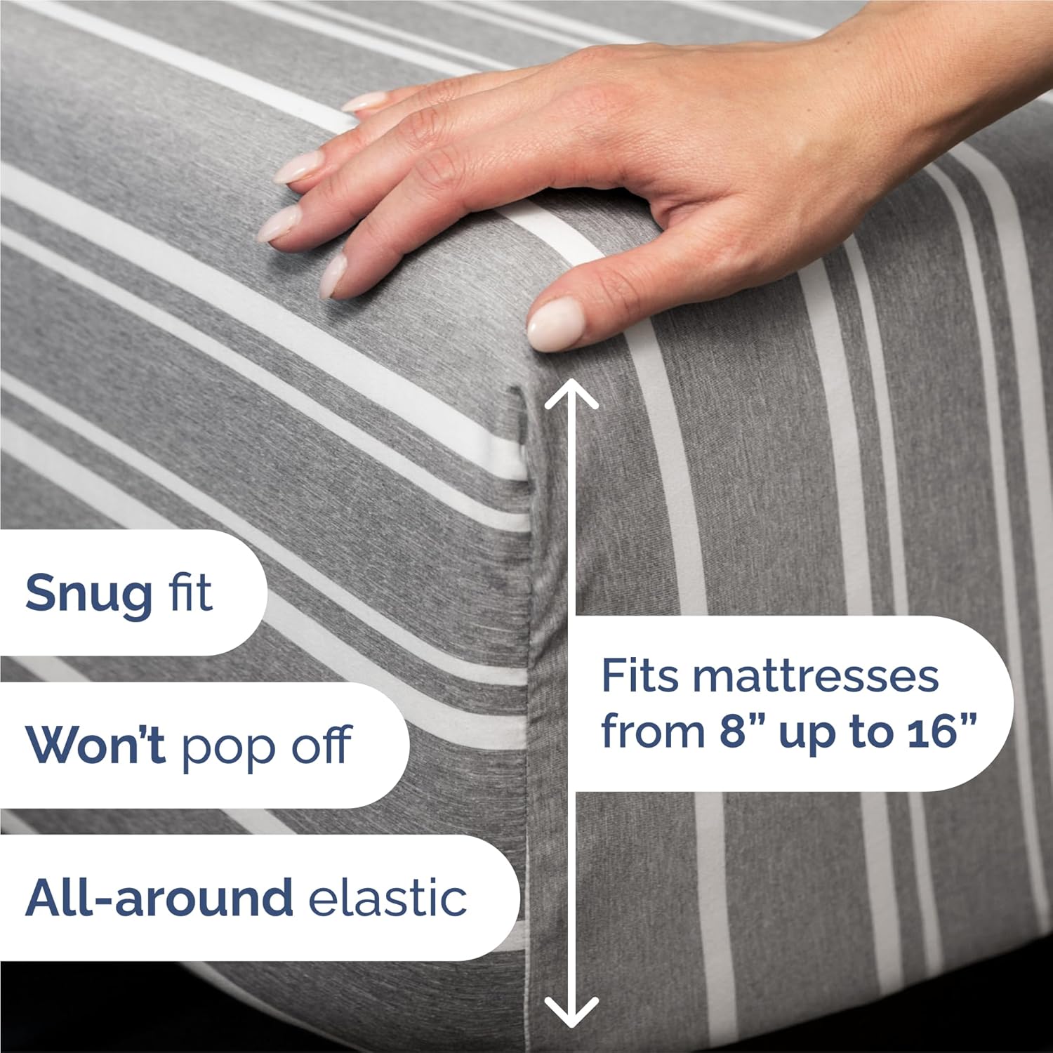 Split King Size 5-Piece Sheet Set | Comfy Breathable Cooling Bed Sheets - Luxury Hotel Quality - Grey Stripes
