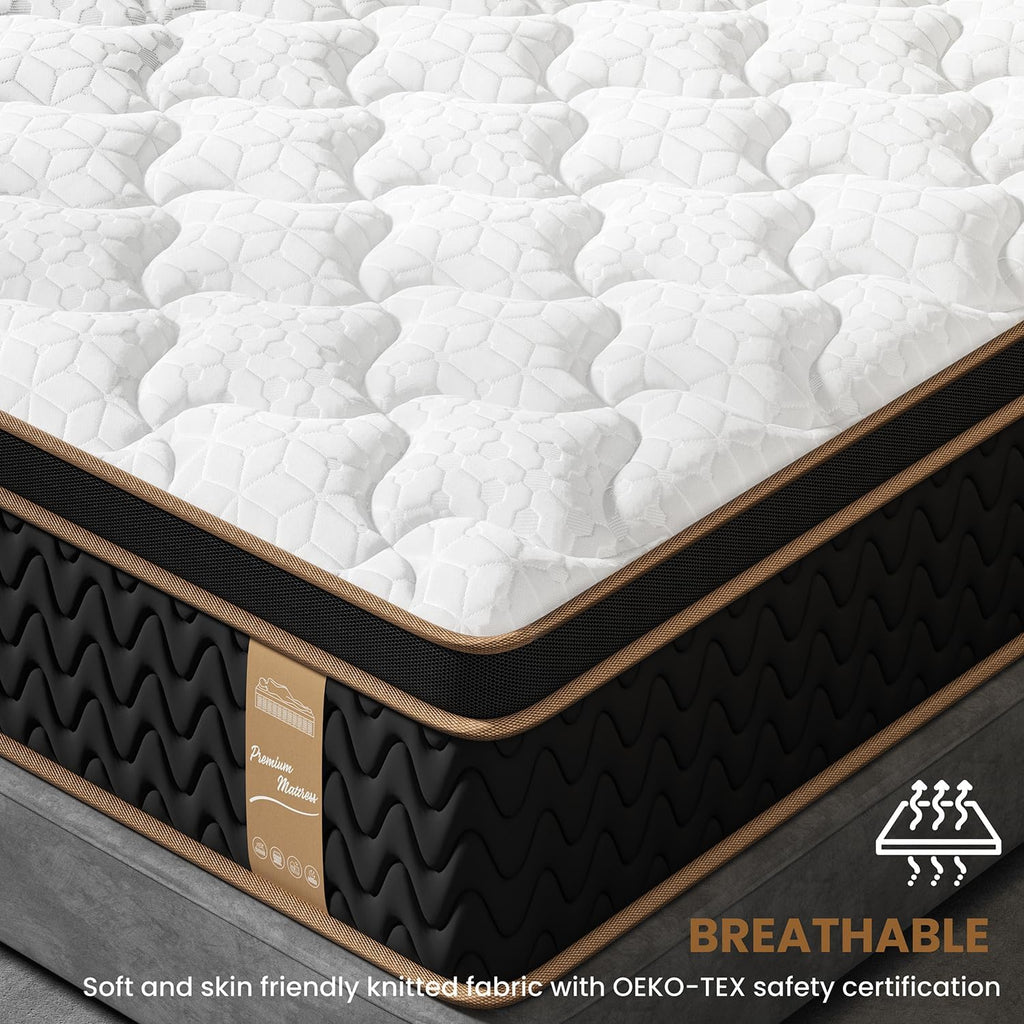 Skiennix Queen Mattress - 12 Inch Cooling Hybrid Bed in a Box with 7-Zone Pocket Springs & Motion Isolation