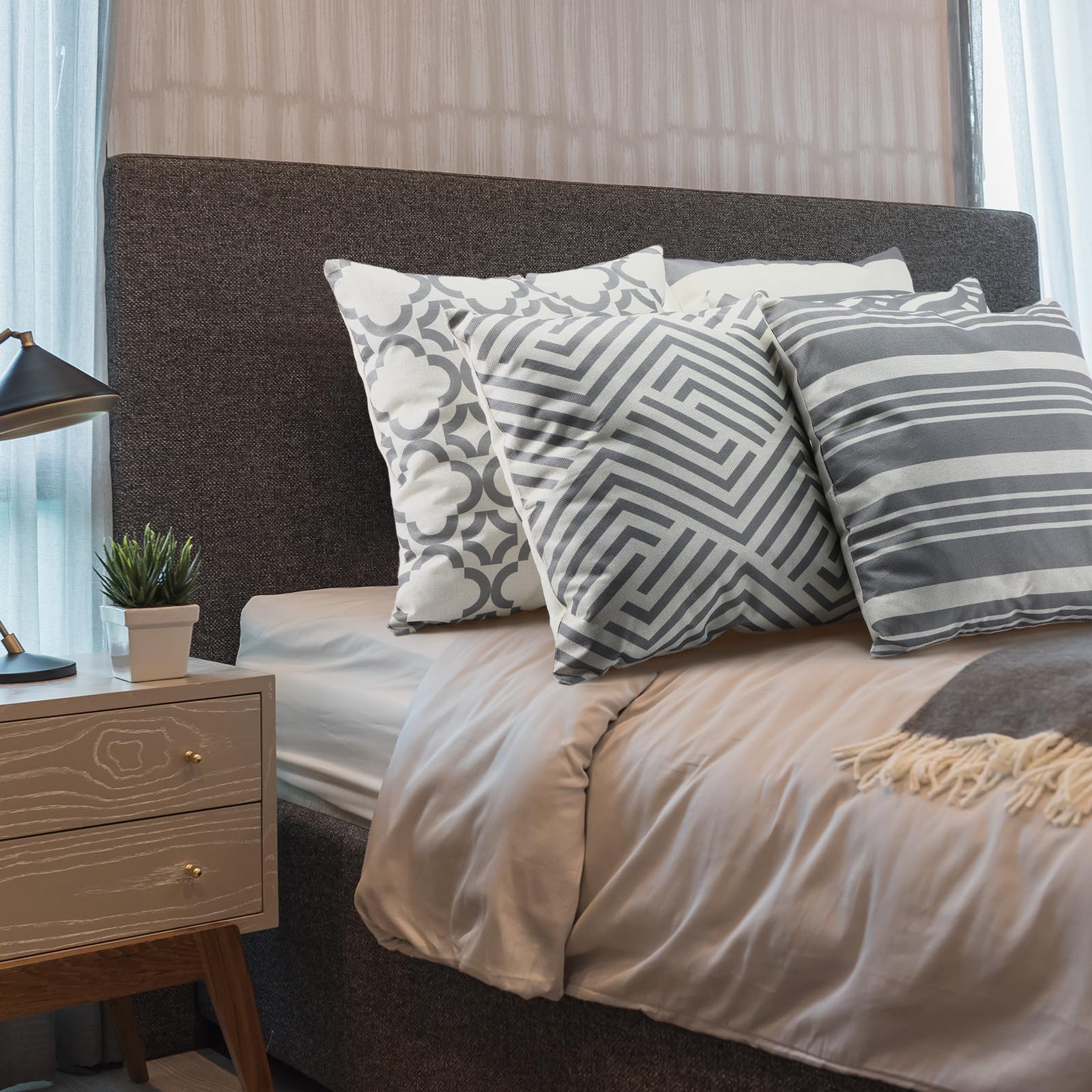 Flutesan 12 Pcs Decorative Throw Pillow Cover 18 x 18 Inch Modern Sofa Pillow case Geometric Floral Linen Square Cushion Covers for Home Living Room Bedroom Couch Chair(Gray)