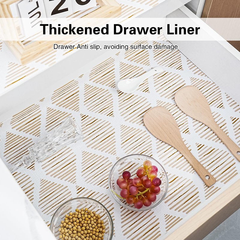 Drawer and Shelf Liner for Kitchen Cabinet,Non-Adhesive Cabinet Liner 12in x 30FT,Waterproof Shelf Paper Non-Slip Mats Cupboard Liners Contact Protect Dresser/Shelves/Table-Brown Stripes