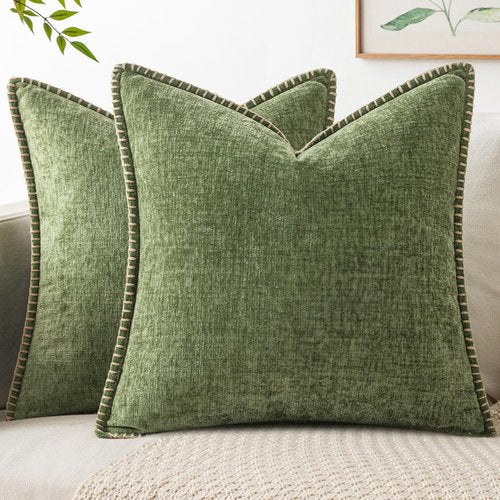 MIULEE Couch Throw Pillow Covers - Pack of 2 Sage Green Chenille 18x18 Inch Decorative Covers for Living Room