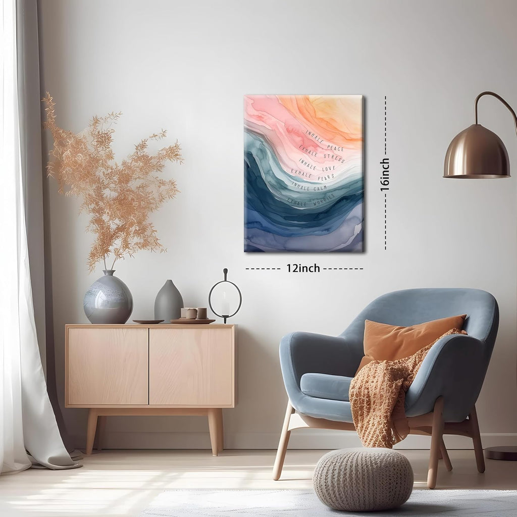 Regine Switzerland Mental Health Wall Art - Inspirational Inhale Exhale Canvas Print | 12x16 Inch Framed Decor