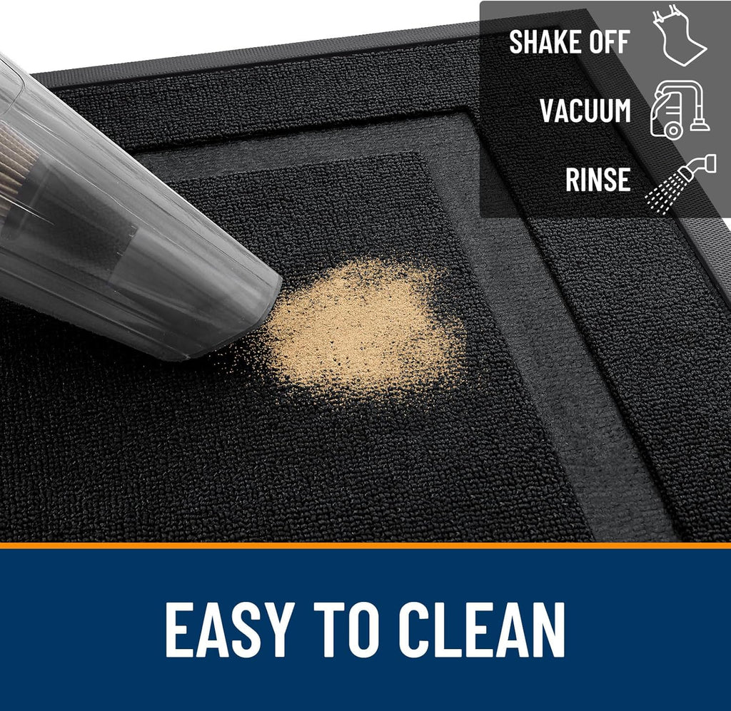 OLANLY Waterproof All-Season Front Door Mat - Sturdy Natural Rubber, Easy Clean | 47x32, Jet Black