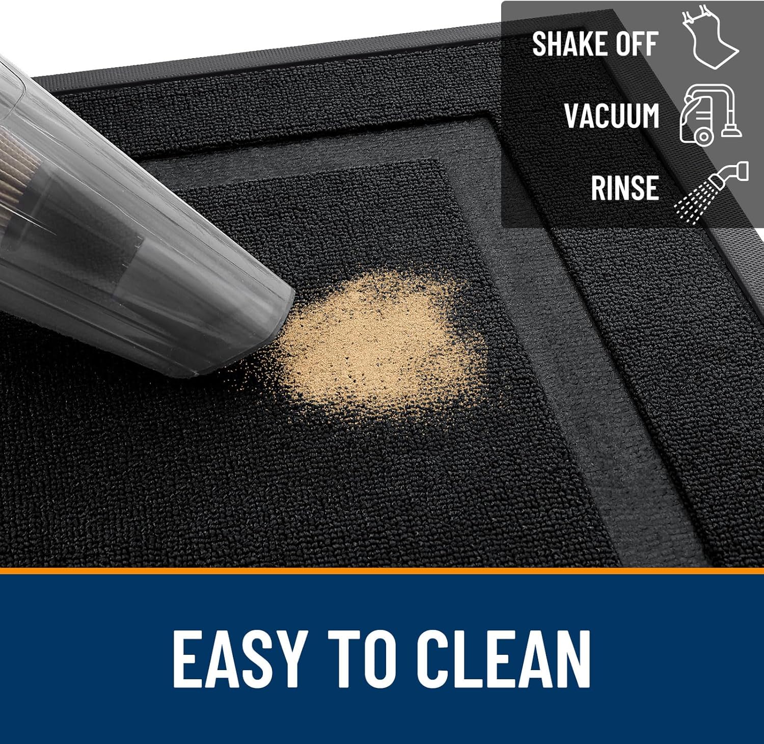 OLANLY Waterproof All-Season Front Door Mat - Sturdy Natural Rubber, Easy Clean | 47x32, Jet Black