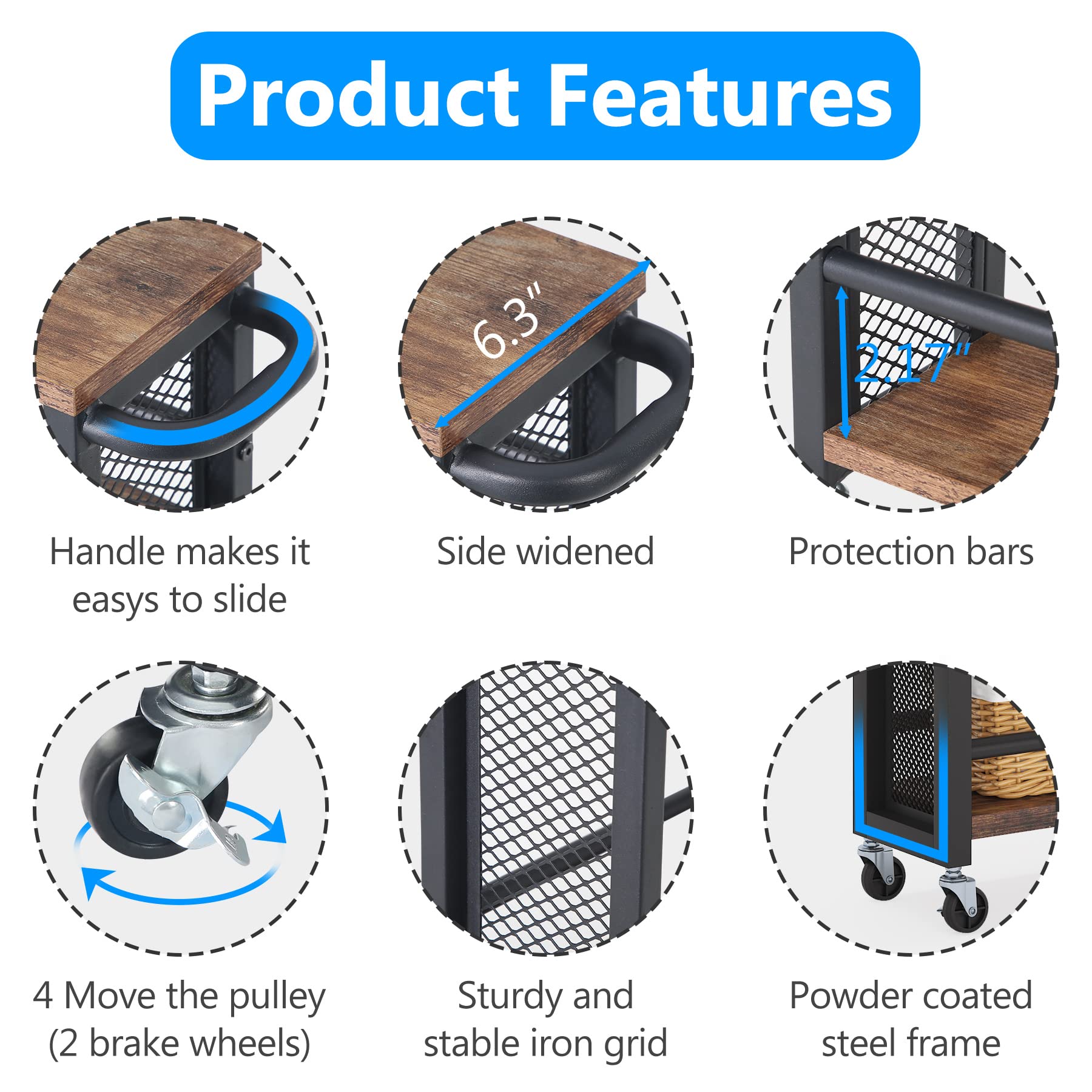 Tribesigns Slim Rolling Utility Carts with Wheels,4-Tier Narrow Kitchen Trolley Cart for Small Space,Wood Spice Storage Rack