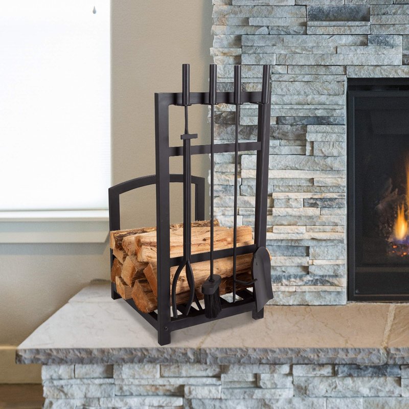 Lavish Home 5-Piece Fireplace Tool Set - Holds Wrought Iron Wood-Burning Tools - Includes Heavy-Duty Stand, Shovel, Broom, Tongs, and Poker (Black)