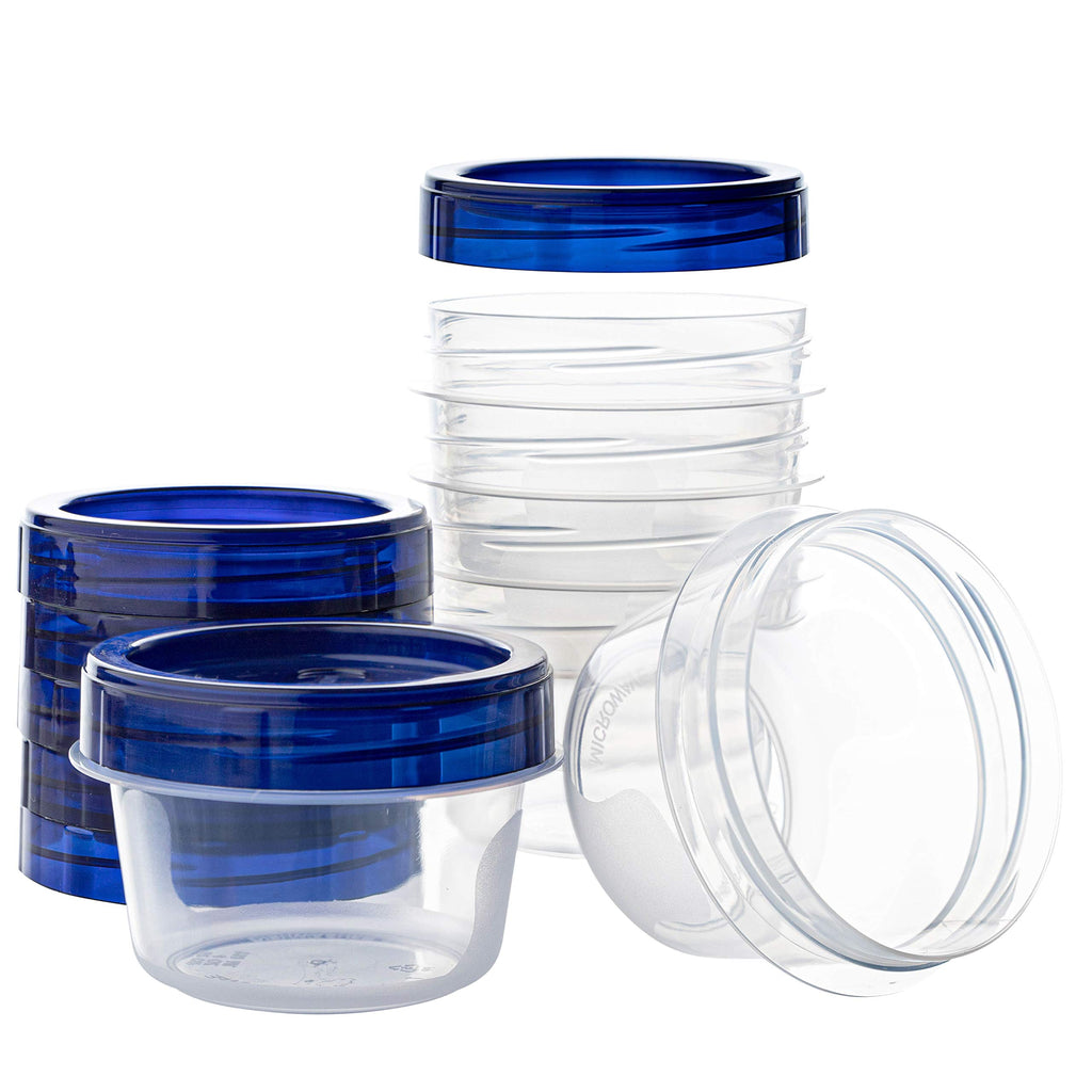 PLASTICPRO [4 oz 144 Pack] Twist Top Deli Containers Clear bottom With blue Top Twist on Lids Reusable, Stackable, Food Storage Freezer Container Pack of 144