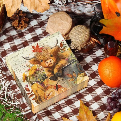 JarThenaAMCS 80Pcs Fall Paper Napkins Highland Cow Pumpkin Disposable Napkins Thanksgiving Decorative Luncheon Dinner Table Napkins for Autumn Harvest Wedding Party Supplies