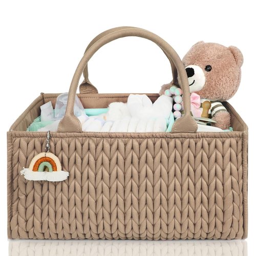MOMINSIDE Diaper Caddy Organizer - Portable Nursery Storage Basket for Baby Essentials | Brown