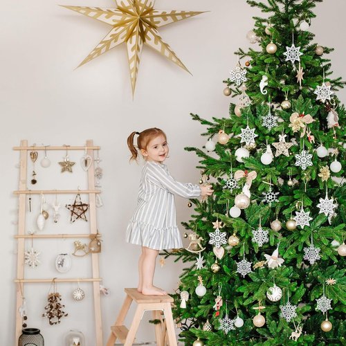 Buryeah Winter Snowflake Ornaments - 36 Pcs Crochet Decorations for Christmas Tree | 6 Styles in White
