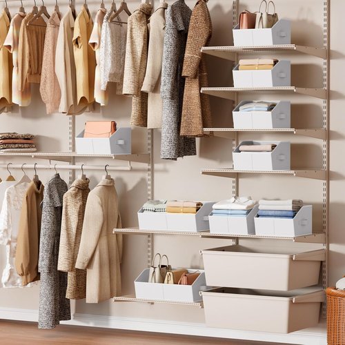 Homsorout Storage Bins - Small Trapezoid Closet Organizer Baskets with Handles | 4 Pack, White