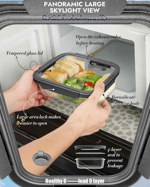Glass Containers by [Brand Name] - 12-Pack Borosilicate Meal Prep Set | Oven-Safe, Airtight, BPA-Free, Multi-Size (Gray)