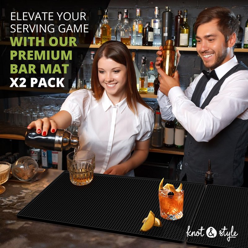 Bar Mats for Countertop Heavy Duty 2 Pack – 18"x12" Non-Slip Rubber Bartender & Spill Mat for Home Bar, Bartending & Coffee Stations