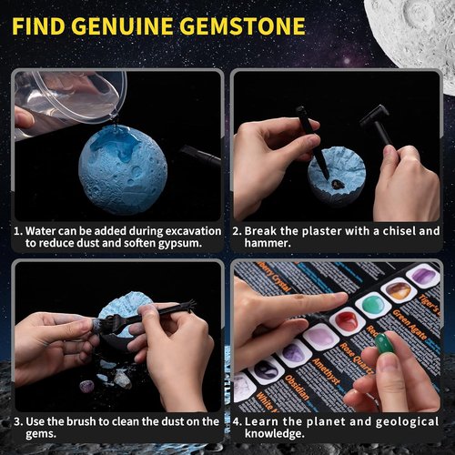 GobiDex Gemstones Dig Kit - Excavate 15 Real Gems | STEM Solar System Science Kit for Kids 6+