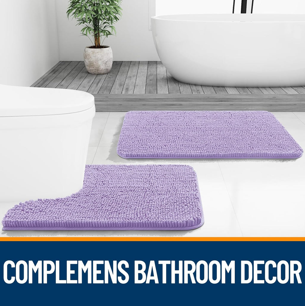 OLANLY Bathroom Runner Rugs - Soft Absorbent Chenille with Rubber Backing | 47x24 Inches, Lavender