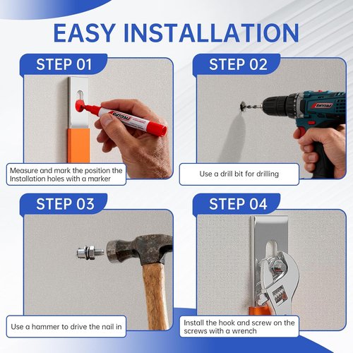 Heavy Duty Wall Hooks by [Brand Name] - Steel Garage Storage Utility Hangers | Tool Organizer & Hose Holder (2, Orange)