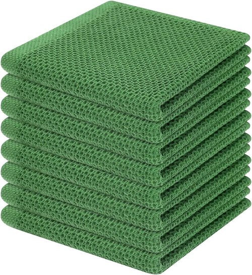 Homaxy Kitchen Dish Cloths - 100% Cotton Waffle Weave, Ultra Soft & Absorbent, 12 x 12 Inches, 8-Pack | Grass Green