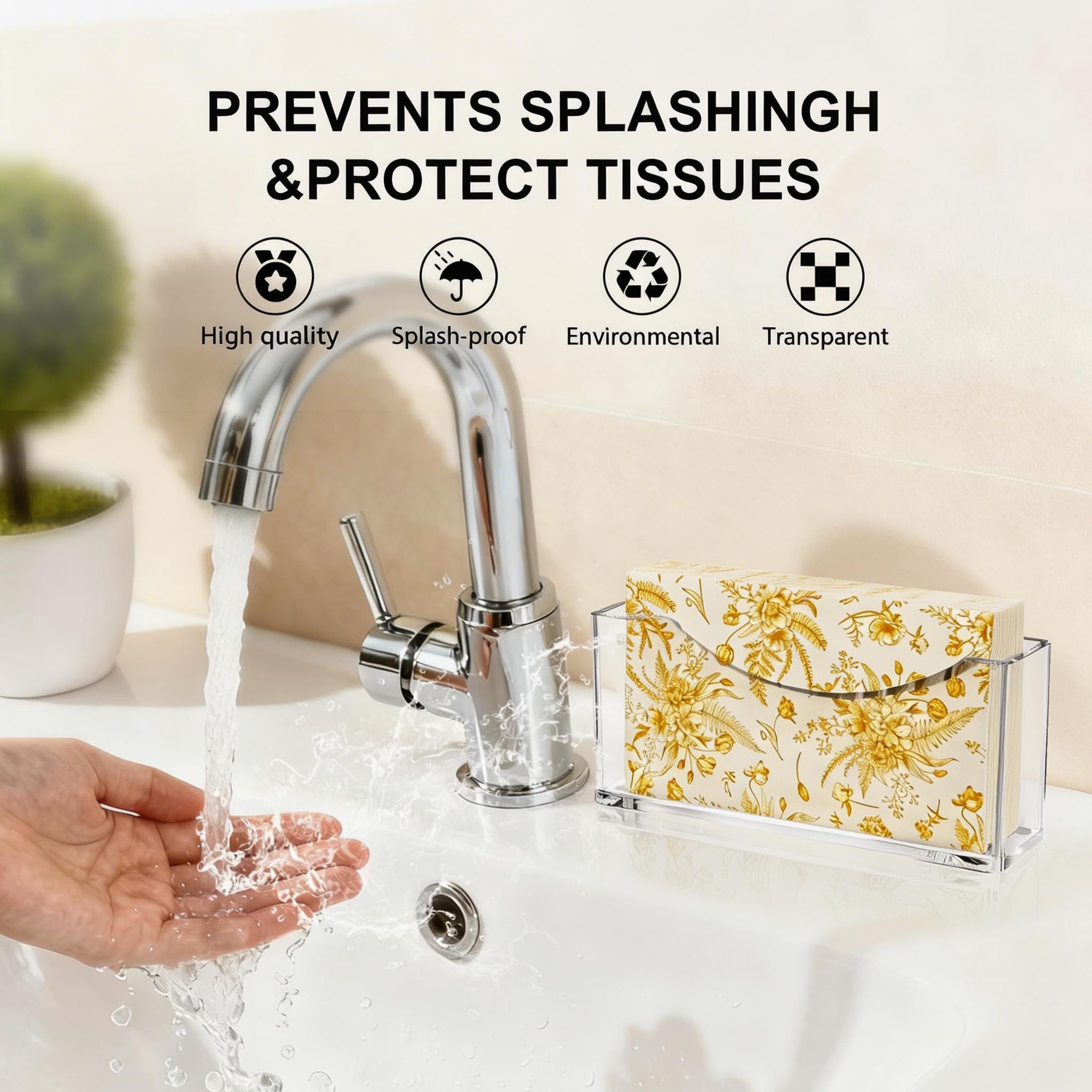 BRVNOTA 2-Pack Value Acrylic Napkin Holder, Clear Waterproof Vertical Guest Towel Holder, Disposable Hand Towels Tray for Bathroom/Hotel/Kitchen/Dining Table