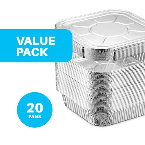 MontoPack 8" Disposable Aluminum Foil Baking Pans - Perfect for Broiling & Meal Prep | 20 Pack with Lids