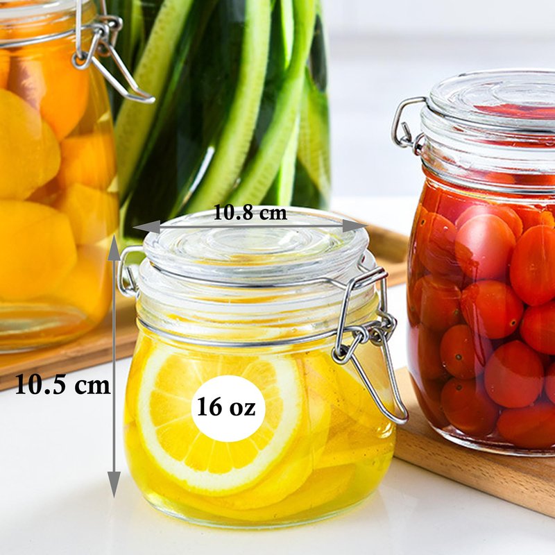 Glass Jars With Airtight Lid 16 Oz (Set Of 6) Wide Mouth Mason Glass Airtight Storage Canisters Leakproof For Coffee Sugar Nuts Spice Refrigerator Pickles & Preserves Tea For Fridge Kitchen Pantry