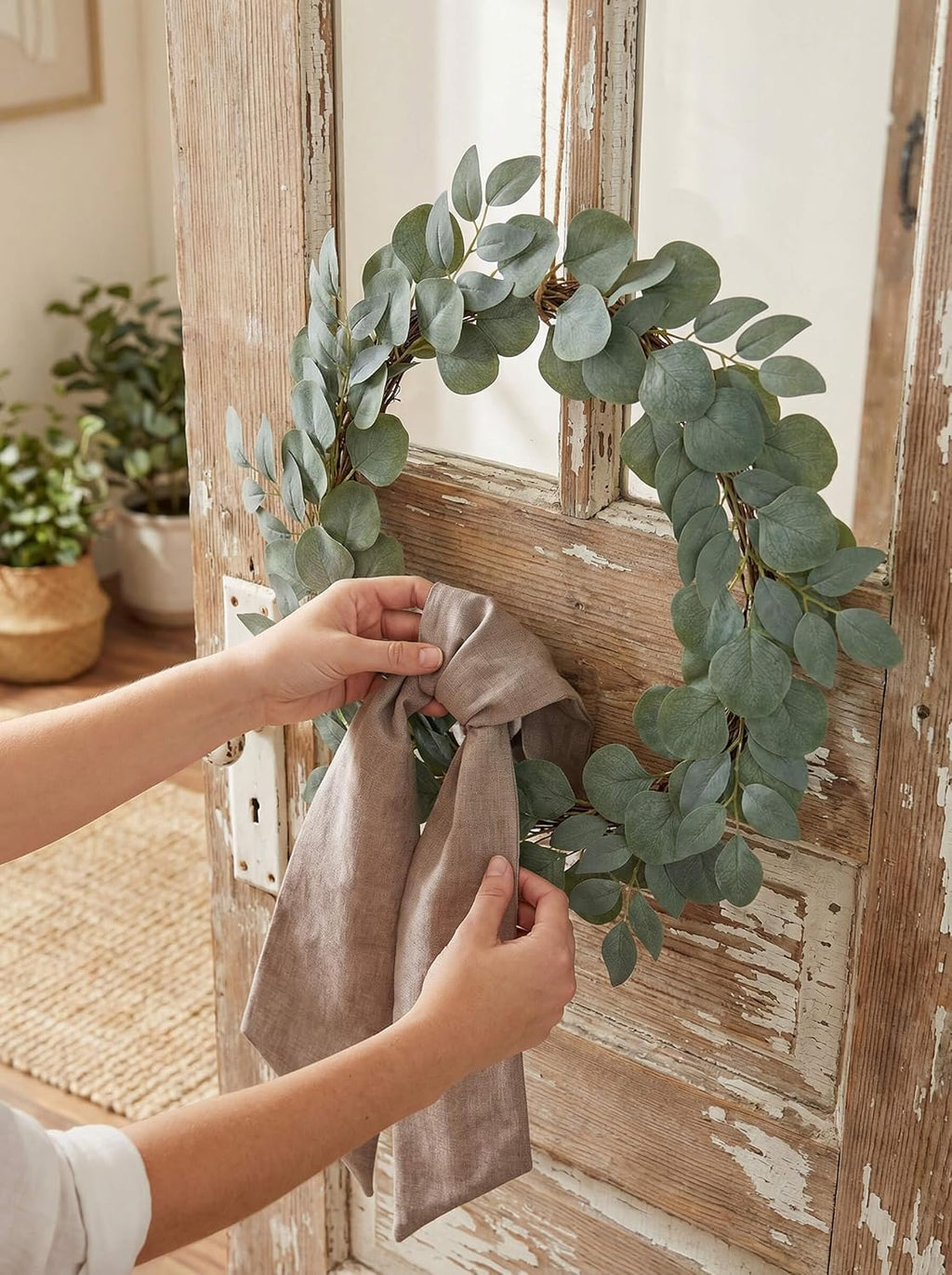 YKW Brown Wreath Sash - 55"x5" Linen Look Blank Ribbon for DIY Embroidery | Rustic Holiday Decor