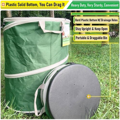 24 Gallon and 46 Gallon Collapsible Trash Can Solid Bottom for Yard Waste Bag,Yard Debris Bag,Pop-Up Trash Can,Recycling Bin,RV Camping Waste Bin,Laundry Hamper,Lawn Grass,Garden Weeds Bags,Leaf Bags