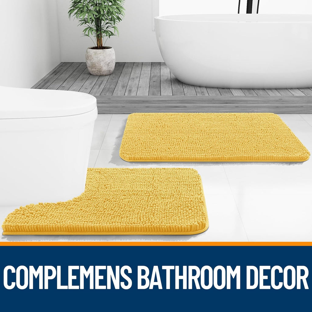 OLANLY U-Shaped Toilet Rug - Extra Soft Chenille, Quick-Dry, Non-Slip Bath Mat | 24x20 Inches, Yellow