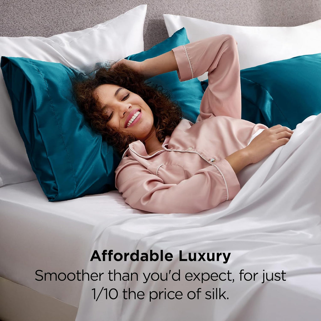 Bedsure Satin Pillowcases - Luxurious Silk-Like Queen Size Set of 2 | Teal 20x30 Inches, Perfect Gift for All