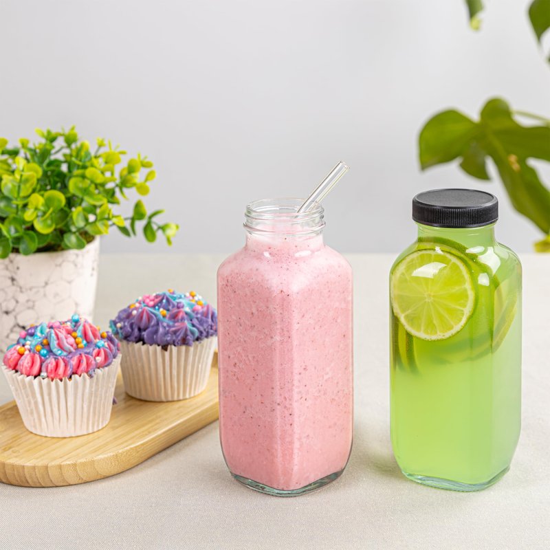 umud Juice Bottles with Lids, 16 Oz - Set of 3 - Clear Glass Jars with Caps - Reusable Empty Drink Containers for Juicing, Smoothies, Water, Milk, Kombucha Storage, Wellness Shots and More (3)