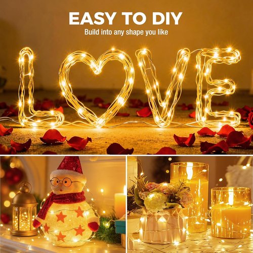 Litogo 24 Pack 7FT LED Fairy Lights - Battery Operated Twinkle String Lights | Waterproof Silver Wire for Weddings & Parties - Warm White