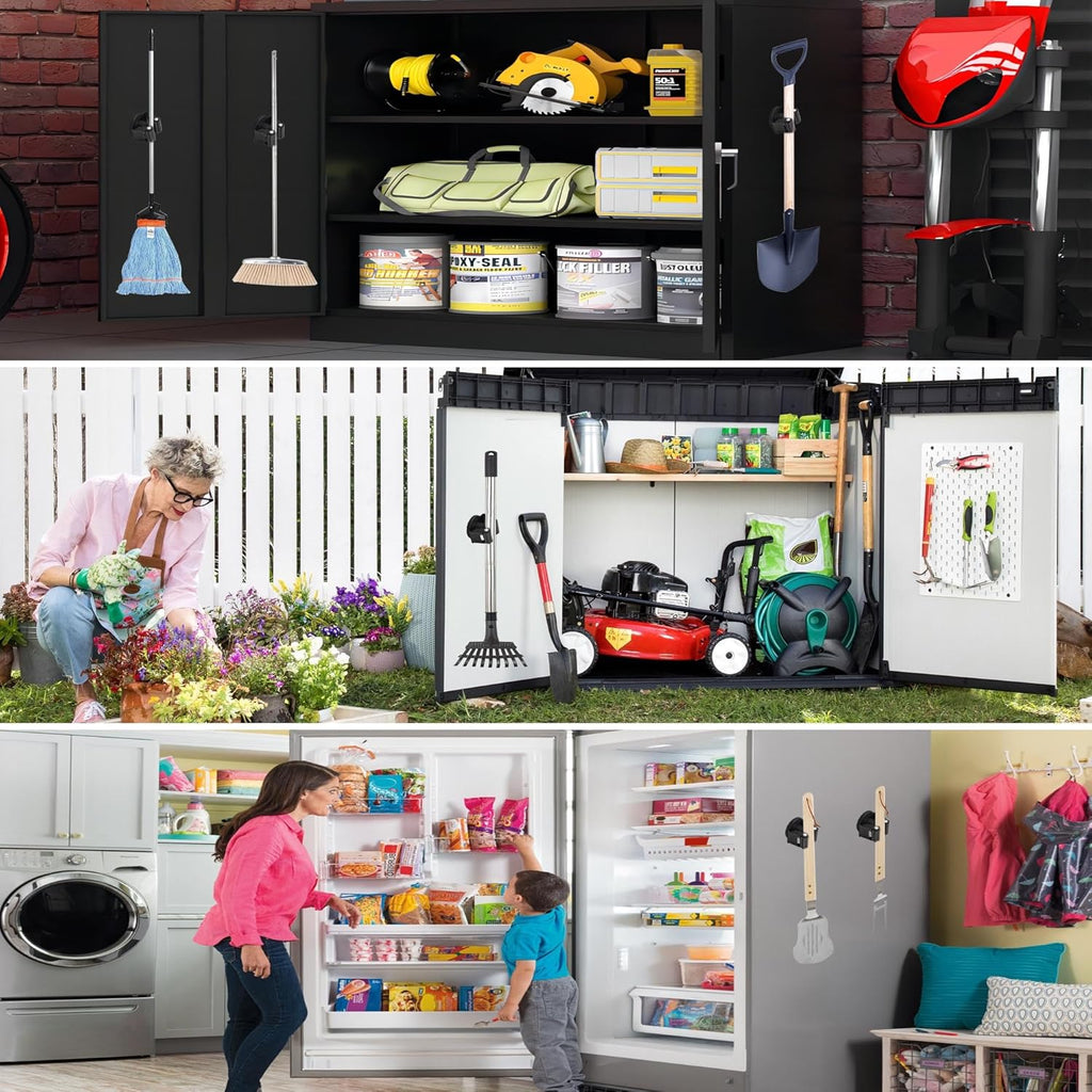 ULIBERMAGNET Magnetic Mop Holder - Heavy Duty Wall Mounted Storage Rack | 8 Pack, Black