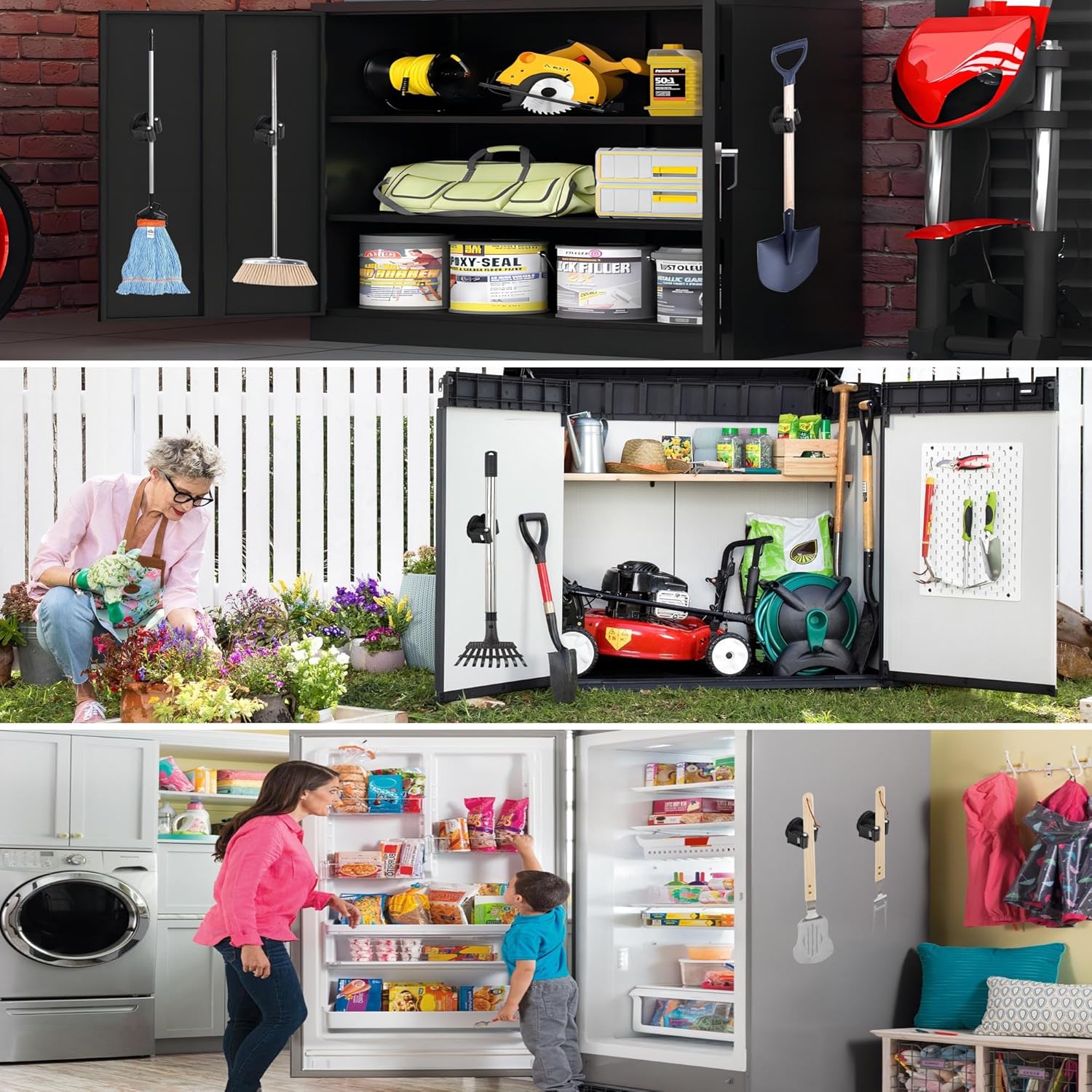 ULIBERMAGNET Magnetic Mop Holder - Heavy Duty Wall Mounted Storage Rack | 8 Pack, Black