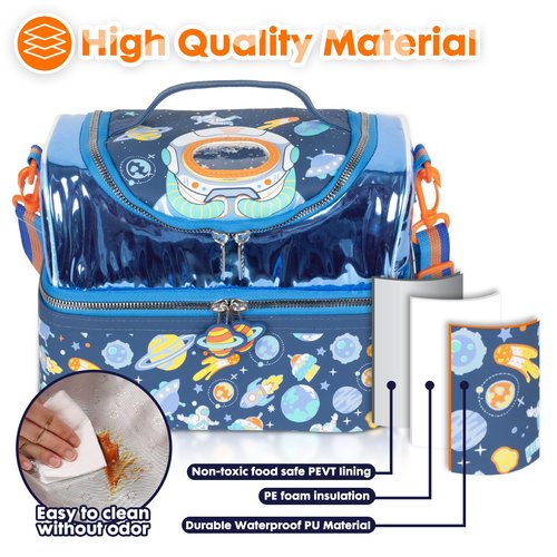YOYTOO Kids Double Decker Cooler Insulated Lunch Bag, Back to School Large Meal Tote for Boys, Girls, Men, Women, with Adjustable Strap, Space