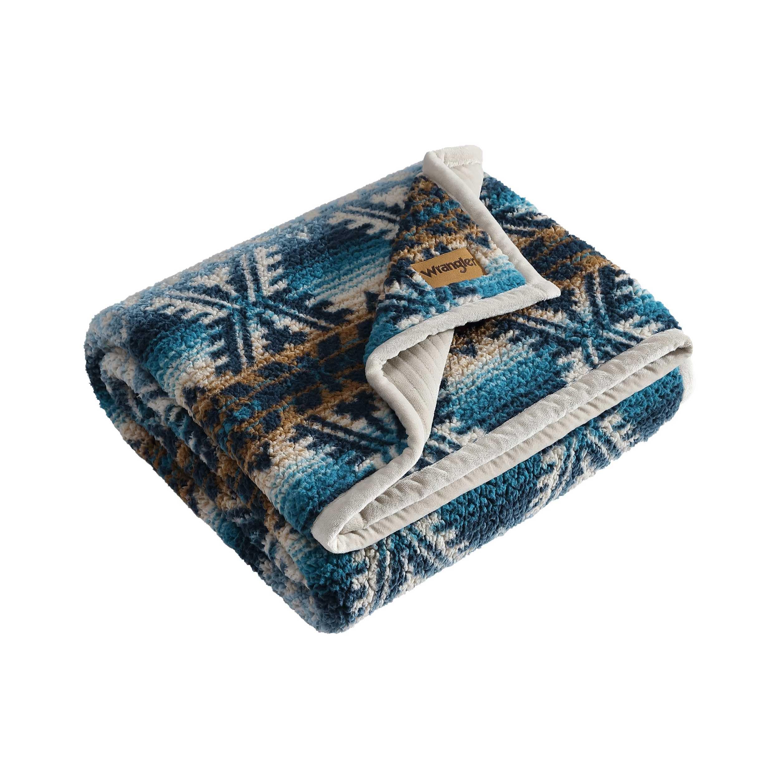Wrangler - Blanket, Super Soft Sherpa Bedding with Corduroy Reverse, Yellowstone Inspired Throw Blanket for Couch or Bed (Frontier Turquoise, 50" x 60")