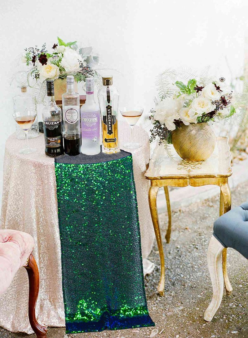 ShinyBeauty Iridescent Green Table Runner 2 Packs 12''x72'' Sequin Table Runners Sparkly Table Cover Overlay 72 Inches Sequence Fabric Table Cloth Runner for Party Graduation Engagement Decoration