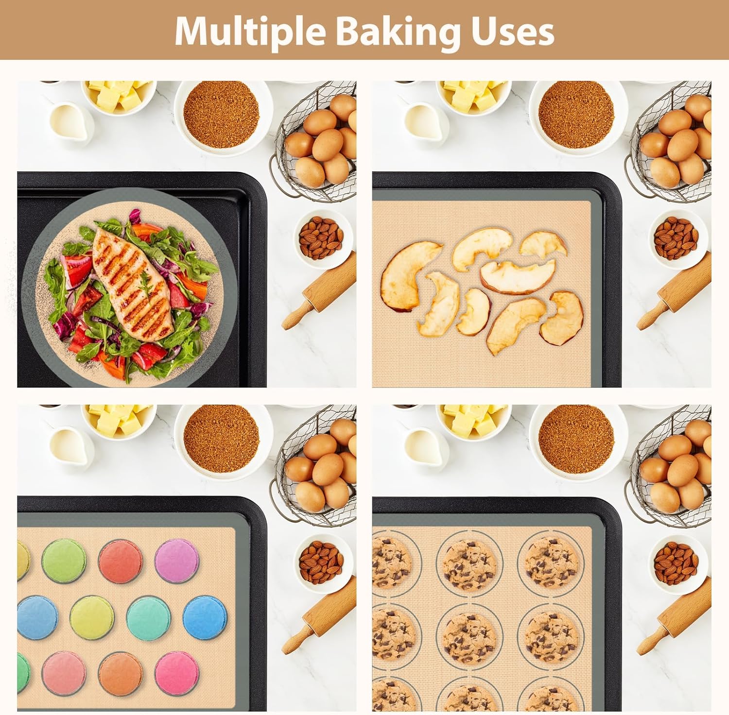 Skiennix Silicone Baking Mat Set - Nonstick Pastry & Pizza Mats | Reusable for Cookies & Macarons