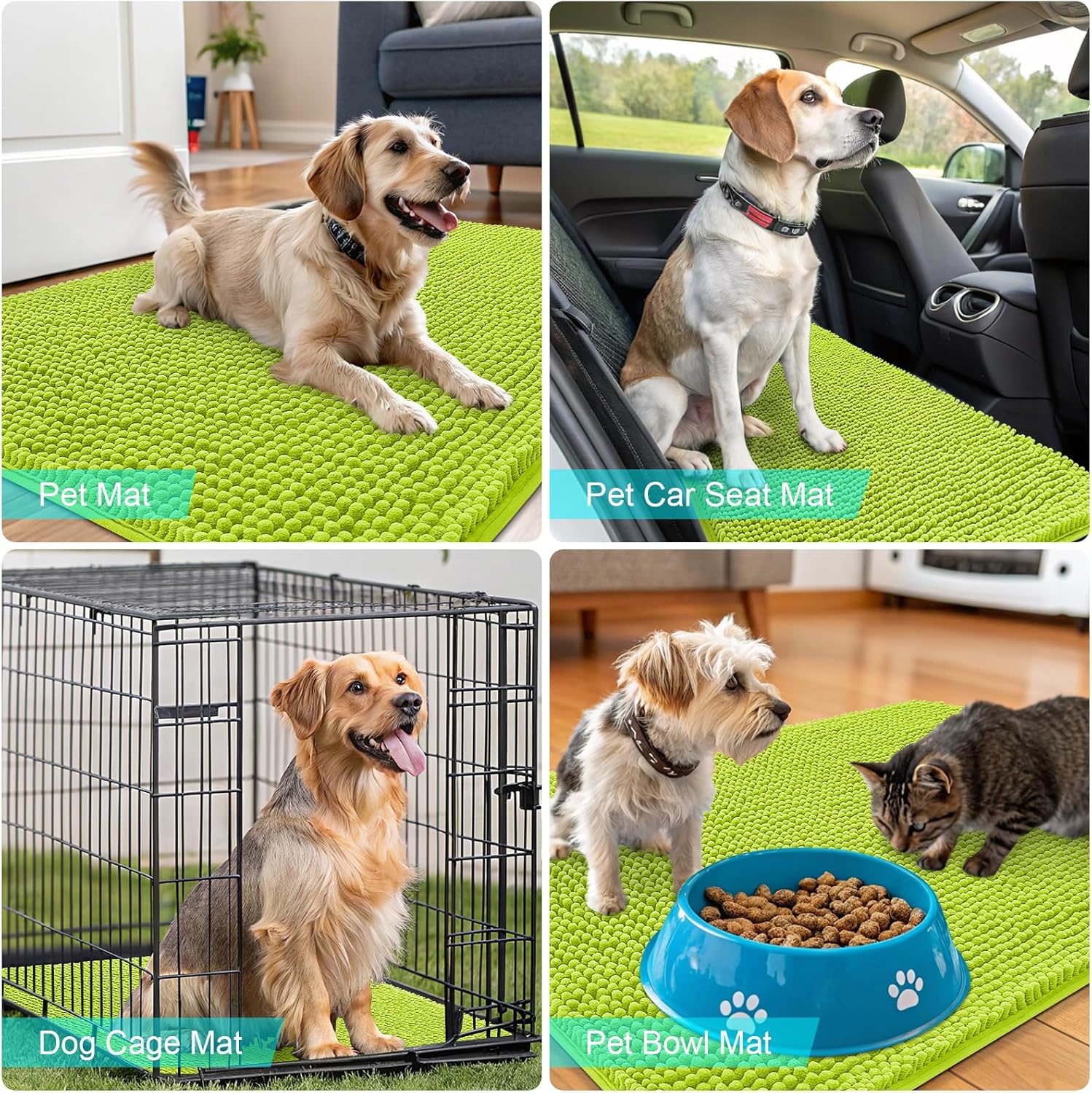 OLANLY Dog Door Mat - Absorbent Non-Slip Washable Chenille Mat for Muddy Paws | 24x16 Bright Green