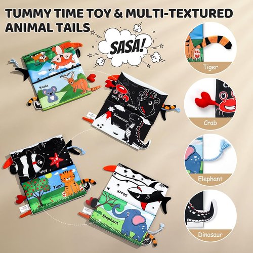 3PCS High Contrast Baby Toys by [Brand Name] - Tummy Time Mirror & Crinkle Cloth for Visual Stimulation | Ideal for Newborns 0-12 Months