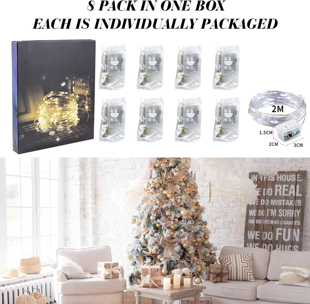 ZGWJ Fairy Lights - 8 Pack Battery Operated 7ft Mini LED String Lights | 3 Modes for DIY & Party Decor