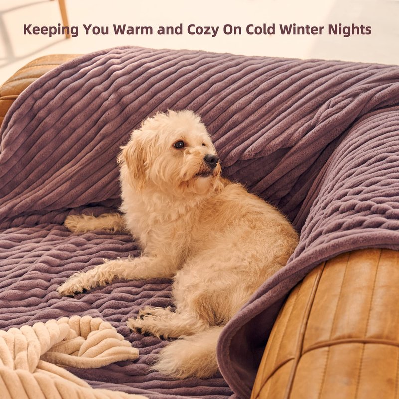 GOTCOZY Electric Blanket Heated Throw 50''X60''- Ribbed Faux Fur Heated Blanket with 4 Heating Level & 3 Hour Auto Off Heating Blanket, ETL&FCC Certified Machine Washable(Violet)