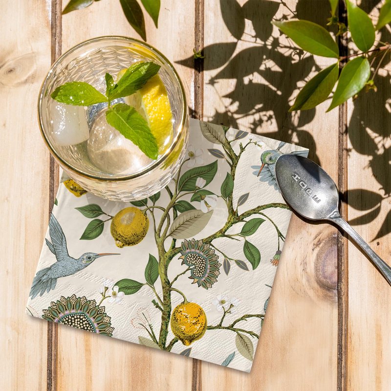 80Pcs Blue Bird Cocktail Napkin Lemon Tree Disposable Paper Napkins Vintage Beverage Napkins for Wedding Birthday Party Tableware Supplies