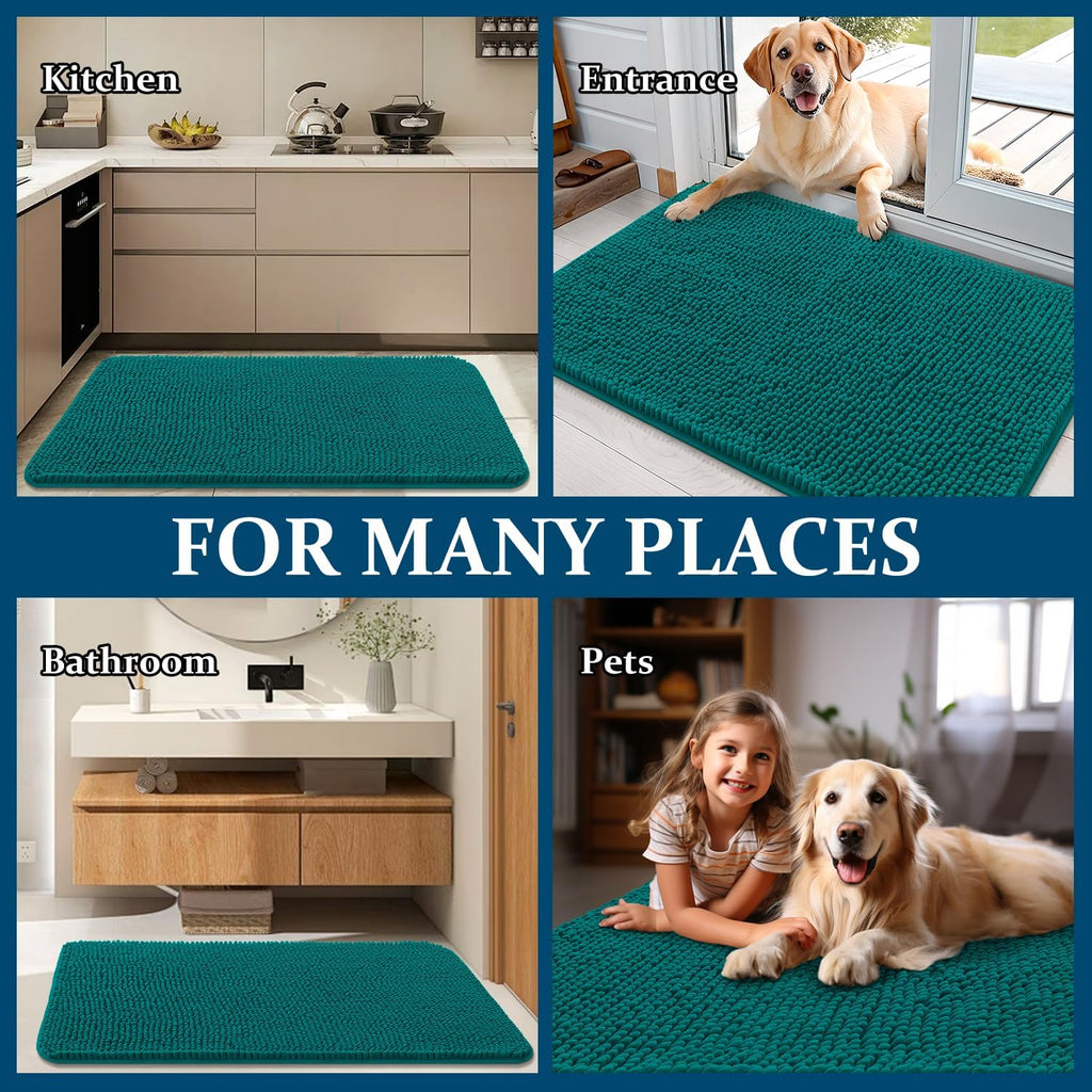OLANLY Dog Door Mat - Absorbent Non-Slip Chenille for Muddy Paws | 59x20 Inches, Quick Dry, Lake Blue