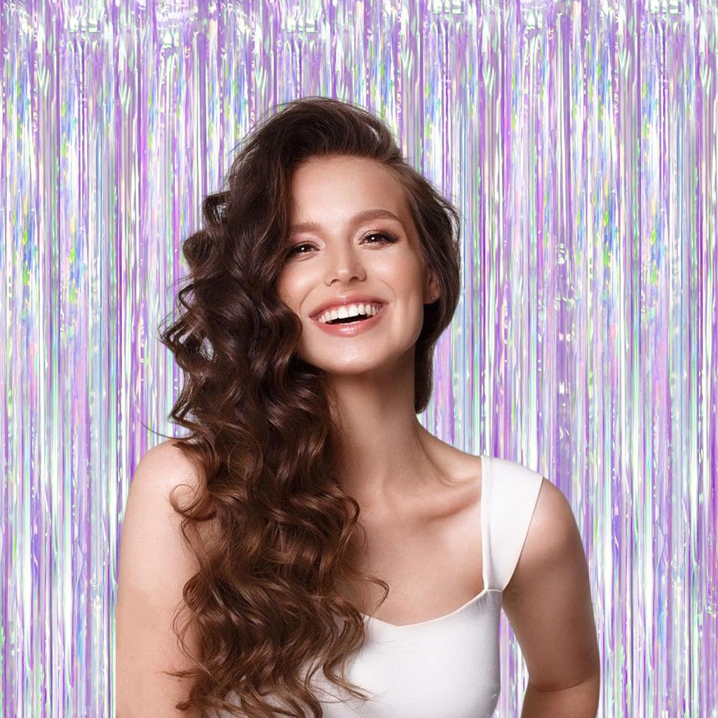 Voircoloria Iridescent Purple Foil Fringe Curtains - Glittering Tinsel Streamers | 2 Pack for Parties