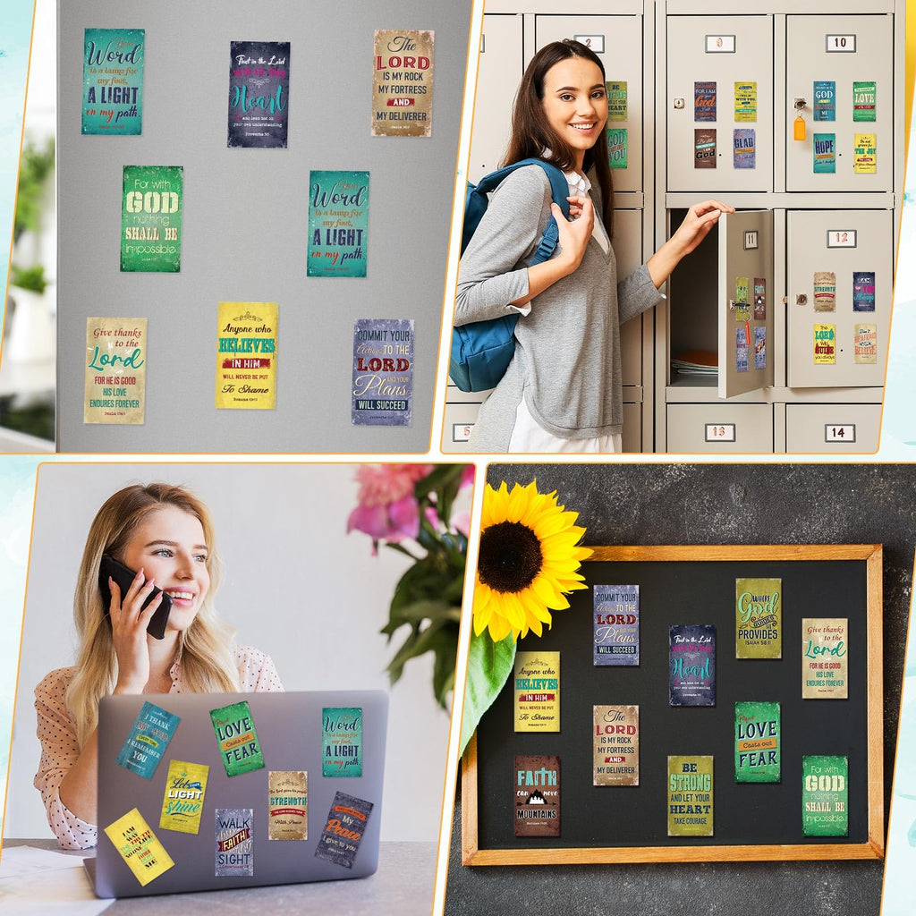Blosssound 60 Pcs Inspirational Christian Magnets with Bible Verses Religious Refrigerator Magnet Motivational Quotes Fridge Scripture Positive Gifts for Home Office School Locker Decor(Retro)