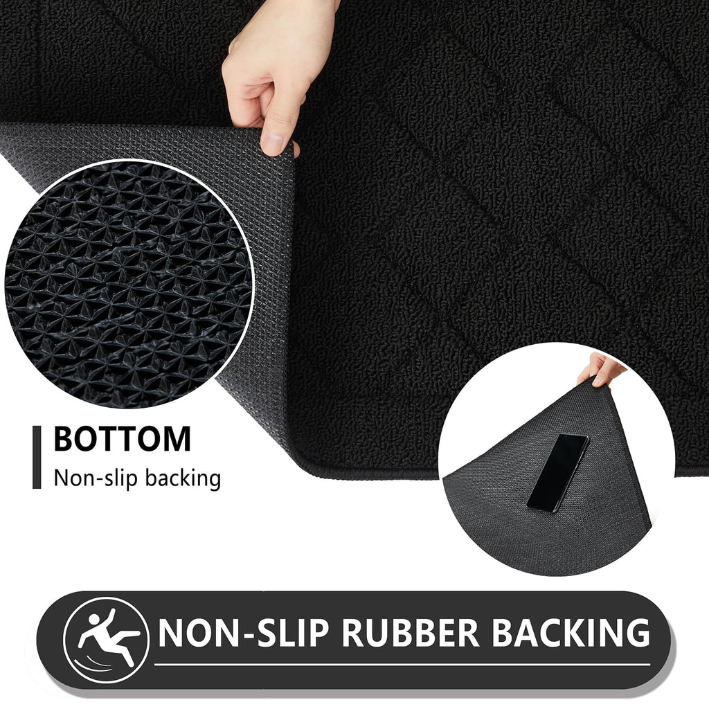 REFETONE Indoor Doormat, Front Back Door Mat 32"x48" Rubber Backing Non Slip Mats, Absorbent Washable Entrance Doormat for Entryway, Resist Dirt Low-Profile Inside Floor Mat for Muddy Shoes, Black