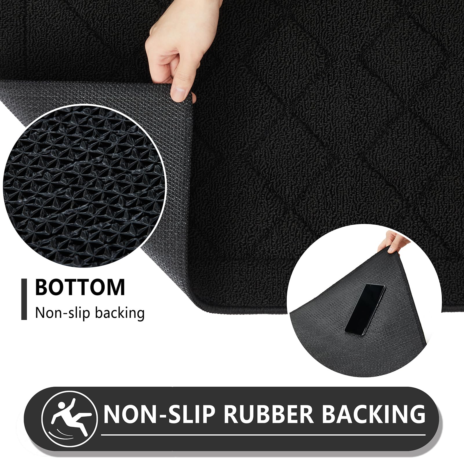REFETONE Indoor Doormat, Front Back Door Mat 32"x48" Rubber Backing Non Slip Mats, Absorbent Washable Entrance Doormat for Entryway, Resist Dirt Low-Profile Inside Floor Mat for Muddy Shoes, Black