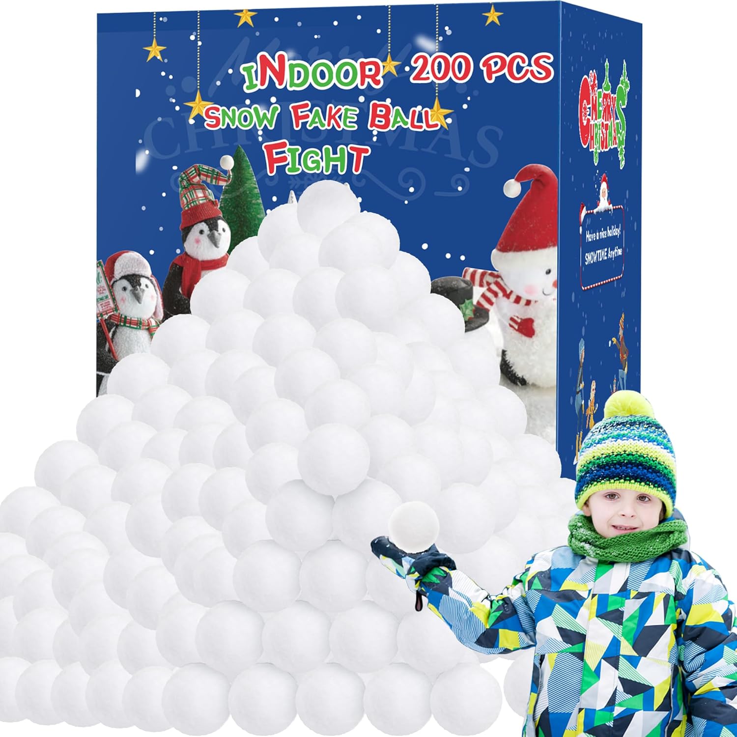 Skiennix 200 Pack Snow Toy Balls - Indoor Fake Snowballs for Kids' Winter Fun & Holiday Parties
