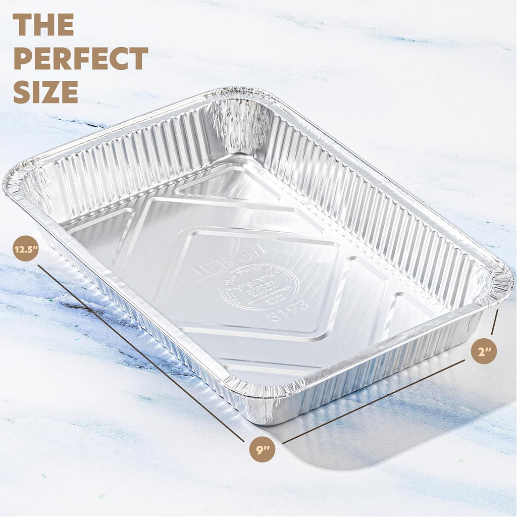 PlasticPro 12.5'' x 9'' Heavy-Duty Aluminum Disposable Pans - 10 Pack with Covers for Baking & Cooking