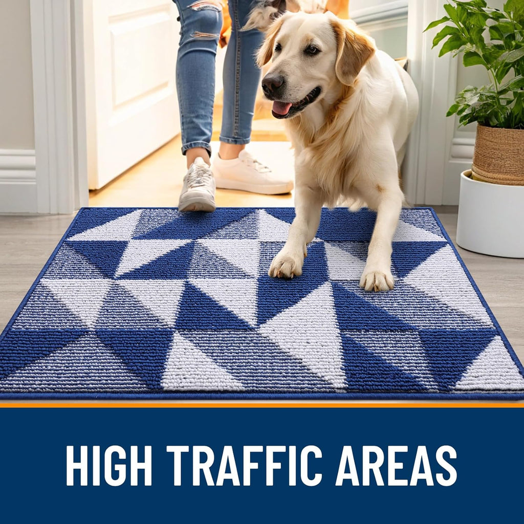 OLANLY Indoor Door Mat - Washable, Odor-Free Geometric Doormat | Absorbent 32x20 Entry Carpet in Navy